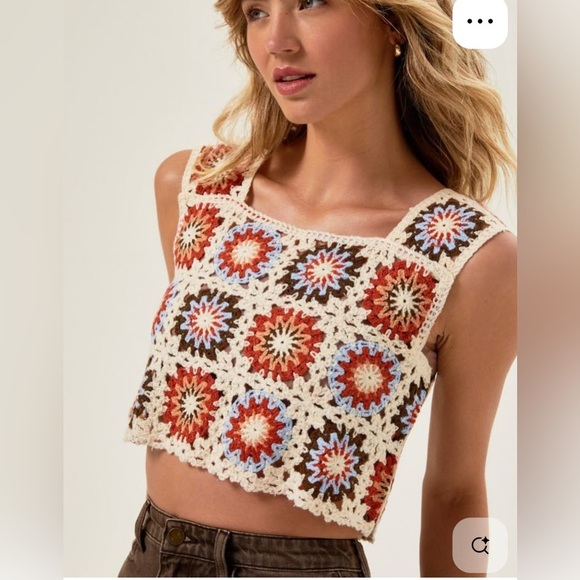 Altar'd State Maya Crochet Medallion Tank Top ivory fall color pattern sz M used - Picture 9 of 9